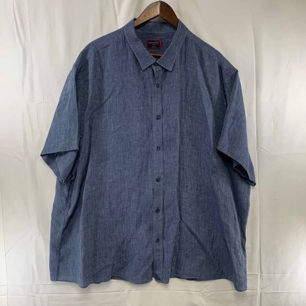 UNTUCKit Button Up Shirt Mens XXXLC Blue 100% Linen Short Sleeve Canon‎ Slub